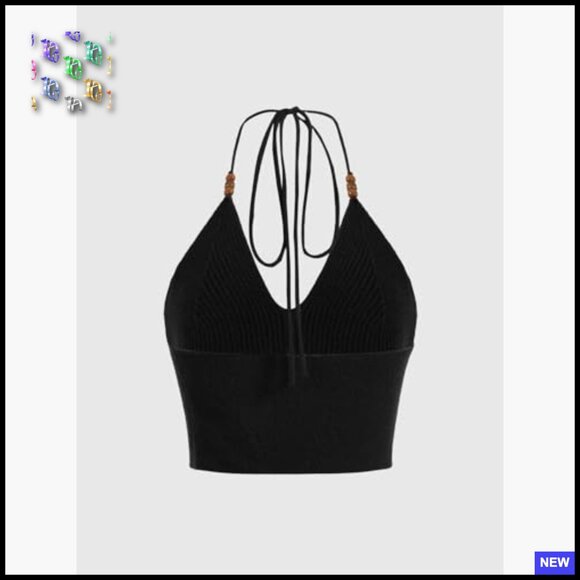 Boho Halter Top Y2K Festival Wear Crochet Crop Top V Neck Backless - Picture 3 of 5